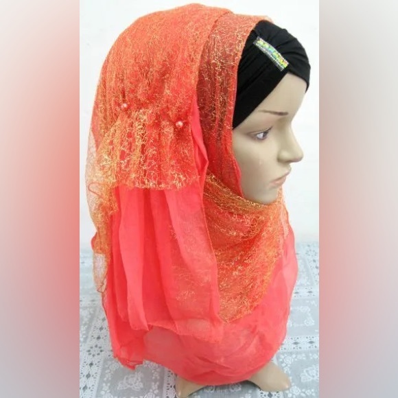 Muslim Islamic Women 2 Layered Mesh Scarf Long HeadWrap Arab Hijab Turban Shawls - Picture 6 of 16